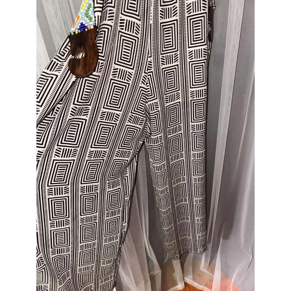 flying tomato Boho Maxi pants W/ Geometric Print & Beaded Belt - Sleeveless Spag - Picture 7 of 8